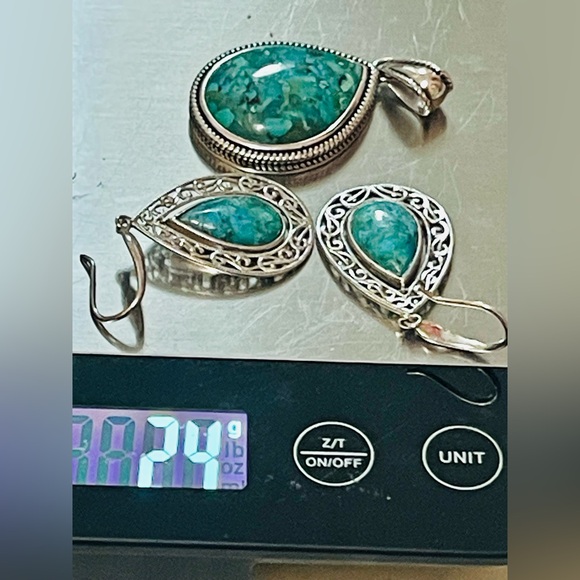 Vintage ATI .925 Barse Thailand STERLING & Turquoise Earring and Pendant Set - Picture 11 of 11